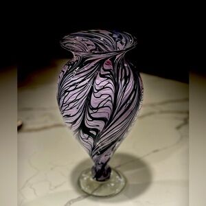 James Moody Art Glass Purple Swirl Signed Vase 14"
